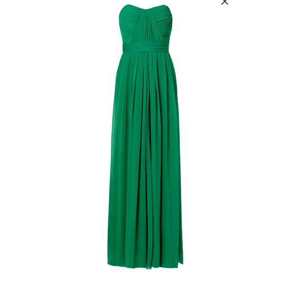 Badgley Mishka green strapless chiffon ruched full length gown - Picture 2 of 10